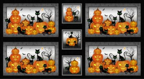 Grey Jack-O-Lanterns Panel By Michael Miller Trick or Treat Collection 100% Cotton Panel 24" x 44/45"