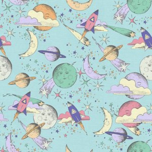 Dreamy Space Flat Fat Stack - Panel of 14 Fat Quarters and Stacked Quilt Pattern.