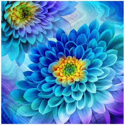 Dahlia Dazzle in Blue 100% Cotton Panel Size: 58/59" x 59"