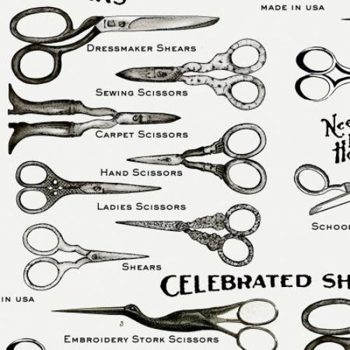 From Riley Blake Designs By Janet Wecker-Frisch She Who Sew Home Dec Shears Off White Light Weight Canvas 100% Cotton 57/58"