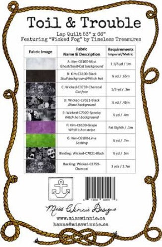 Toil & Trouble Quilt Pattern From Miss Winnie Designs By Hanna Bourque Finished Size 53"x66"