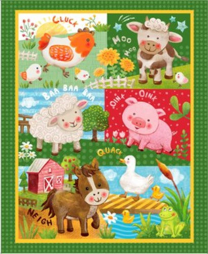 Farm Animals Panel Wee Ones Collection From Oasis Fabric Designs 100% Cotton
