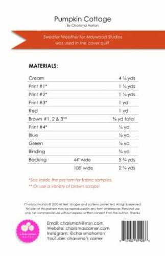 Pumpkin Cottage Quilt Pattern From Charisma Horton By Charisma Horton Cottage Series One part of the cottage is paper pieced. Finishes at 72" x96"