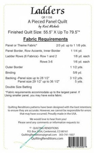 Ladders Quilt Pattern - Quilting Renditions This is a quick and easy pattern. Make your quilt scrappy or planned using coordinating fabrics with your panel. This pattern fits multiple horizontal panel heights. Featured panel - Hoffman Haunted From Quilting Renditions By Kari Nichols