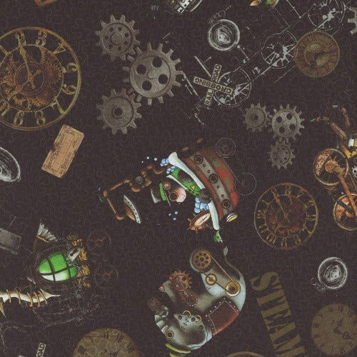 Steampunk Express Tossed black From Quilting Treasures Fabrics By Desiree's Designs Steampunk Express Collection 100% Cotton 44/45"