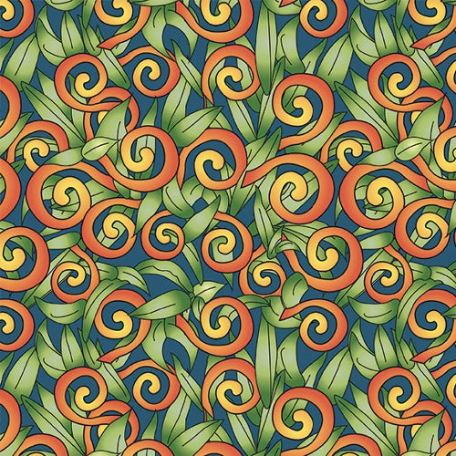 Leaf Swirl - Teal From Studio B Lush Collection by Claudia Pfeil 100% Cotton 44/45"