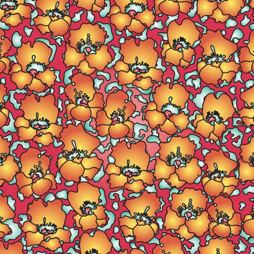 Floral - Orange Pumpkin From Studio B Lush Collection by Claudia Pfeil 100% Cotton 44/45"