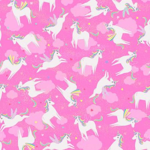 Light Fuchsia Unicorn Love Tossed Unicorns From Clothworks By Neukirch, Diane 100% Cotton 44/45"