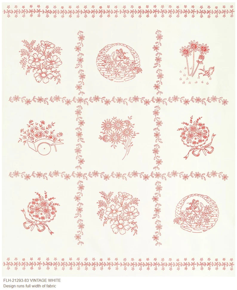 Daisy's Redwork - 21pc Fat Quarter - Plus Panel