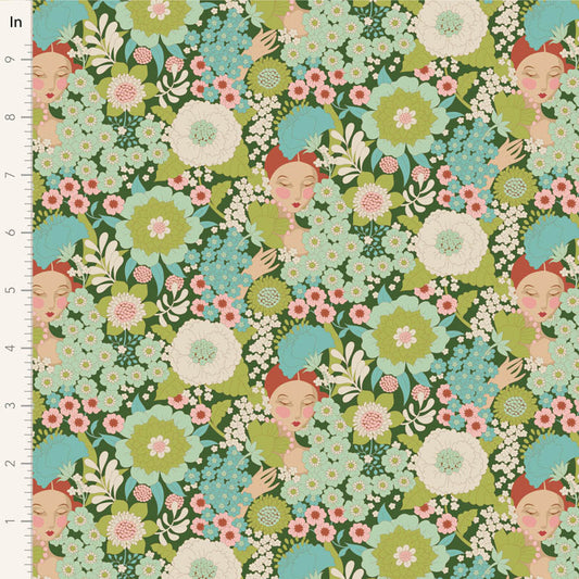 Wallflower-Green-Wallflower Collection-From Tilda-100% Cotton-44/45"