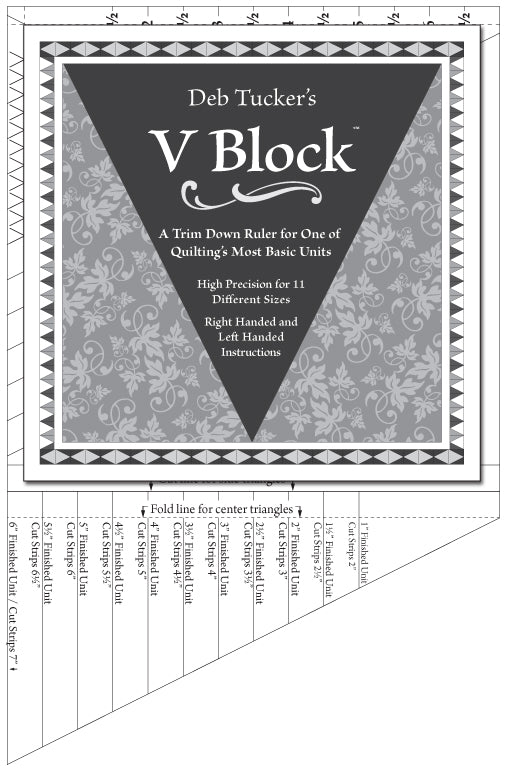 V-Block Ruler - Studio 180 Design
This classic unit involves three elongated triangles with sharp angles and is notoriously difficult to construct. The V-Block&nbsp;works with 11 different size units from 1" finished to 6" finished in whole and half inch increments.