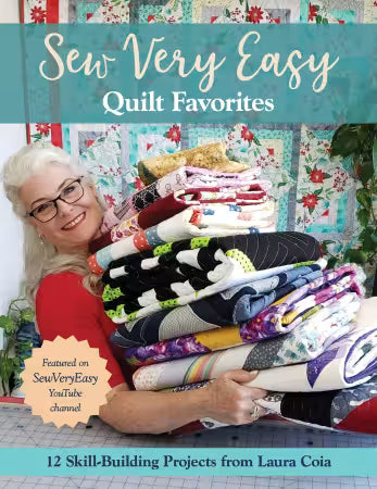 Sew Very Easy Quilt Favorites
From C&T Publishing
By Laura Coia
Sew-lebrity Laura Coia shares written patterns for the most loved video tutorials on her “Sew Very Easy” YouTube channel! Learn the basics of quiltmaking, from cutting and pressing to borders and finishing. Then practice your skills with a dozen beautiful projects—quilts you’ll come back to time and time again—all suitable for beginners and beyond.