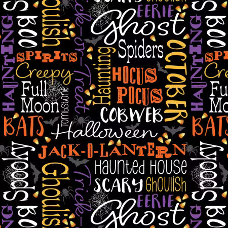 Ghostly Words Black
From: Benartex
By: NICOLE DECAMP
Ghostly Soiree Collection
100% Cotton
43/44"