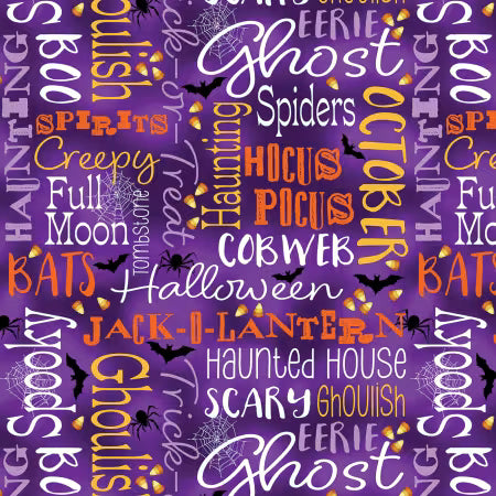 Ghostly Words Purple
From: Benartex
By: Nicole Decamp
Ghostly Soiree Collection
100% Cotton
43/44"
