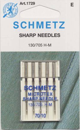 Needle Size: 70/10 with reinforced blade. Feature: Very slim acute point. Fabric Use: Micro fibers, polyester, silk, foils, artificial leather, coated materials. Very thin acute point creates beautiful topstitching and perfectly straight stitches for quilt piecing when precision is paramount.