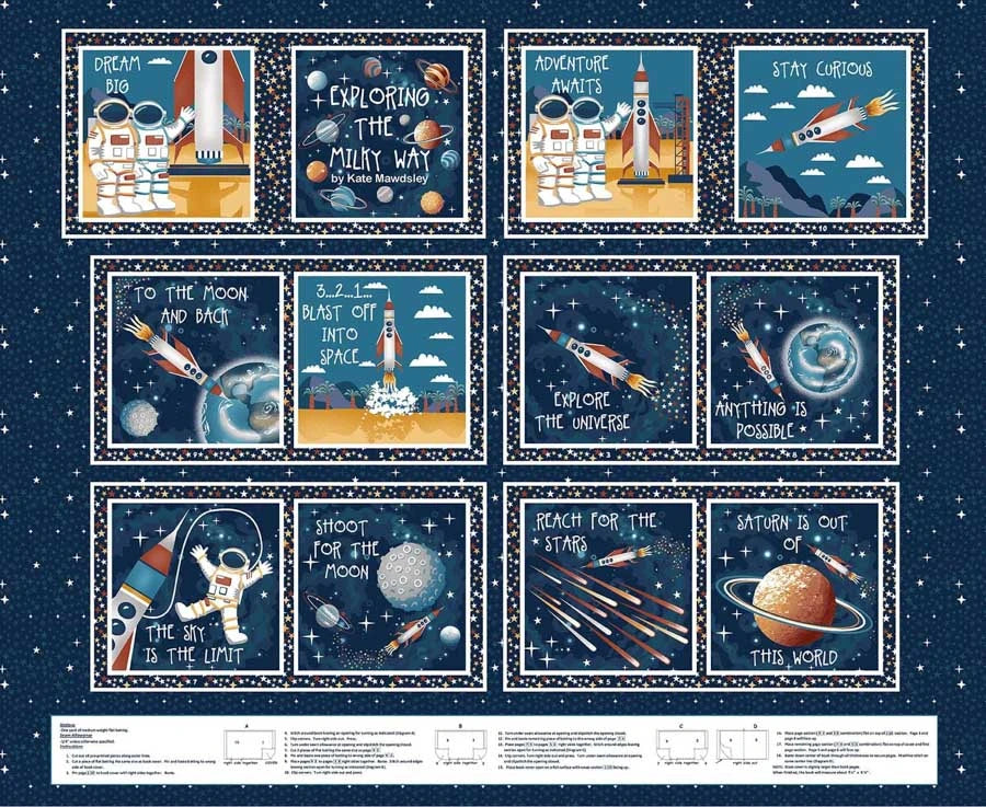 Navy Book Panel - Milky Way Glow Collection - Henry Glass