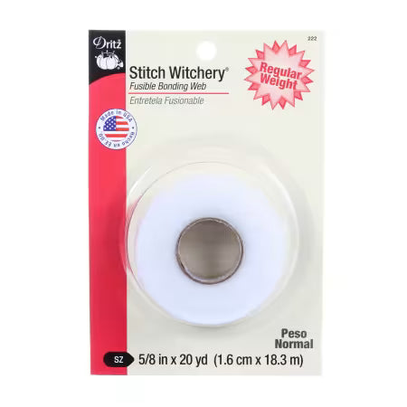 Stitch Witchery 5/8in x 20yds
From Dritz
Stitch Witchery is a fusible bonding web that permanently bonds two layers of fabric together with the heat of an iron. Great for creating or repairing hems in garments and no-sew home decor projects. Use to apply ribbon, trims, appliques and more.
100% Polyamide
5/8in x 20yds