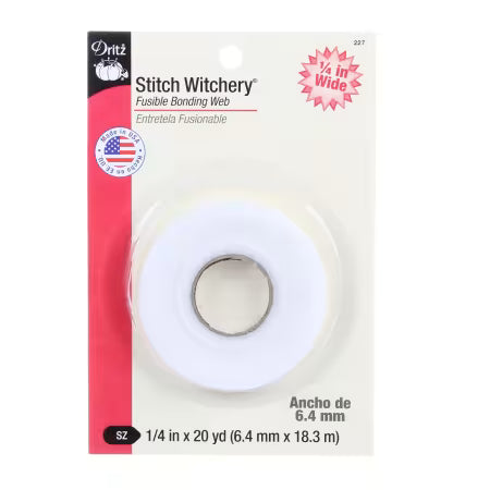Stitch Witchery 1/4in x 20yds
From Dritz
Non-Woven
Fusible
Weight: Medium
Double Sided
Washing/Drying instructions: Washable and Dry Cleanable