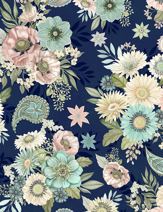 Blissful Large All Over - Floral - Navy - From Wilmington Prints -
By Danielle Leone - 100% Cotton