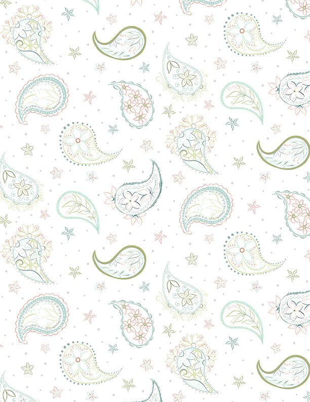 Blissful Paisley Contour - White - 
From Wilmington Prints - 
By Danielle Leone - 100% Cotton