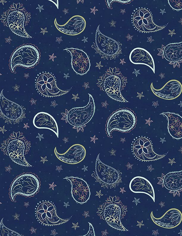 Blissful Paisley Contour - Navy - 
From Wilmington Prints
By Danielle Leone - 100% Cotton