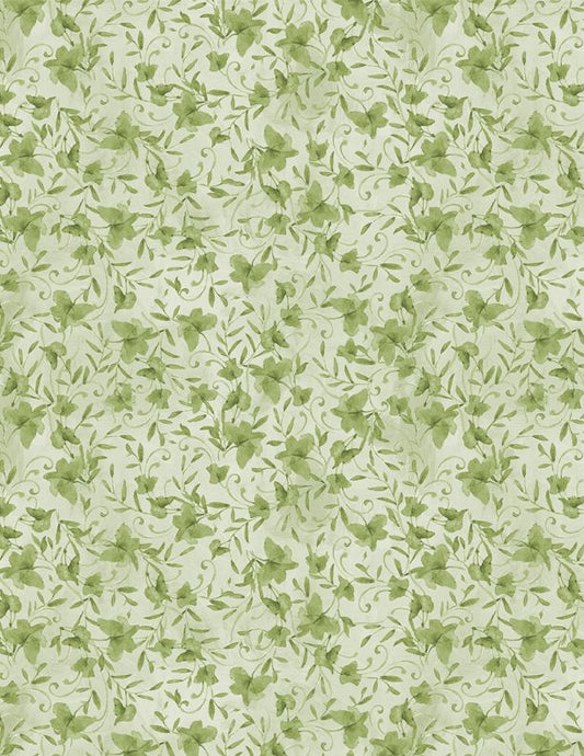 Gnome & Garden - Leaf Toss - Green  From Wilmington  By Susan Winget  100% Cotton  44/45"