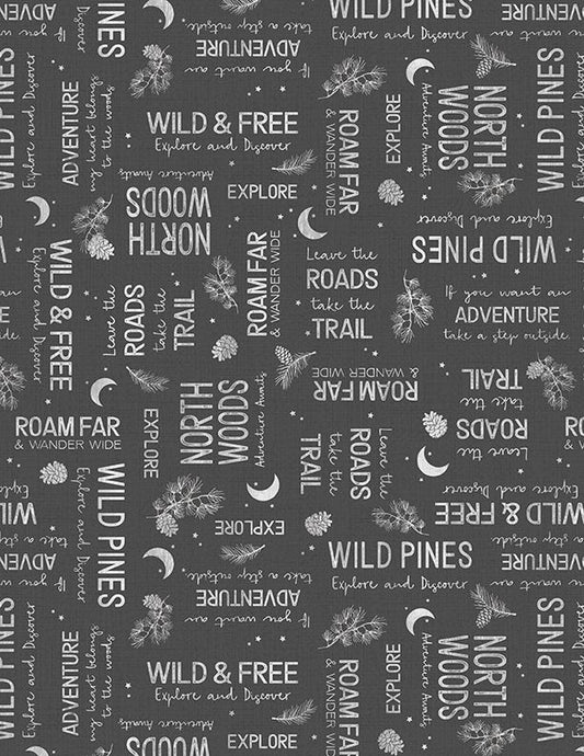 Wild Woods Lodge - Word Toss - Black  From Wilmington Prints  100% Cotton  43"/44"