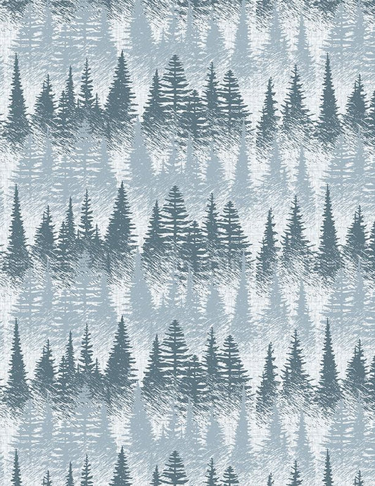 Wild Woods Lodge - Tree Stripe - White Blue  From Wilmington Prints  100% Cotton  43"/44"