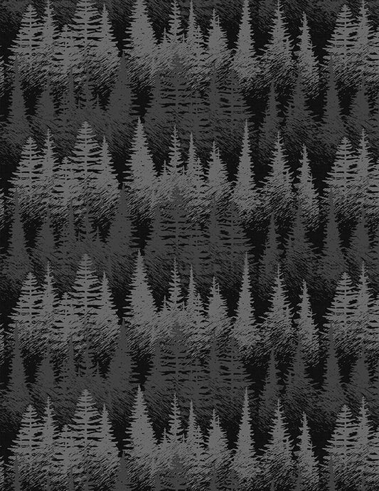 Wild Woods Lodge - Tree Rows - Black  From Wilmington Prints  100% Cotton  43"/44"