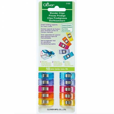 Wonder Clips Assorted Colors 10pc  Great holding capacity for many crafts with a wide opening, guide scale and flat back. Works well with heavy ply materials (ex. vinyl), sergers, multi-layer projects and more.     Color: Assorted Colours Made of: Plastic and Metal Use: Fabric Clip Included: 10 Clips per Pack