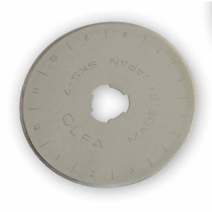 OLFA Tungsten Tool Steel Rotary Blade 45mm - 2pc  This OLFA® rotary blade cuts up to six layers of fabric at a time, saving you precious time. Because the blade is made of tungsten tool steel, it retains its sharp edge, saving you money.  Good For: cutting strips and multiple layers at once. Cuts fabric, paper, tarp, vinyl, upholstery and more. Made from high-quality tungsten tool steel.  Fits any OLFA® 45mm rotary cutter.