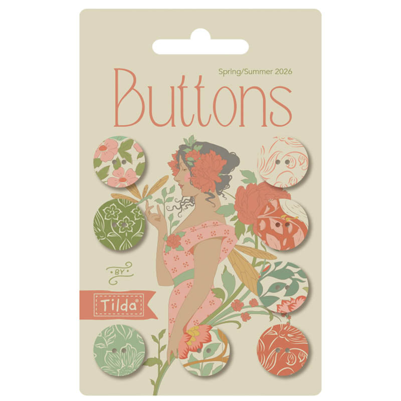 Songbird - Buttons- Coral/Green - 8 pc
From Tilda
0.63 inches (16 mm)
100% Cotton Fabric Covered With Metal Core
8 Buttons per Package