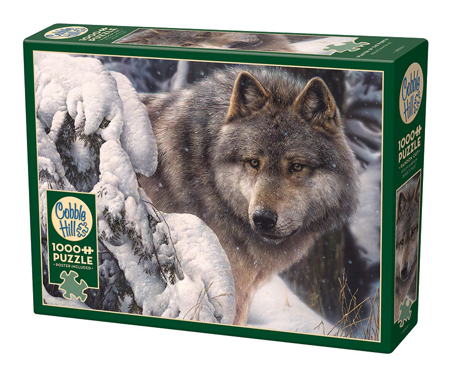 Master of the North - 1000 PC
This wolf is the Master of the North and his keen eyes have spied something in the distance of the snow covered forest. This wolf does not plan to starve this winter. Difficult parts of this 1000 piece puzzle may be the darker out of focus background, but the beauty of the puzzle is in the detail of the fur!