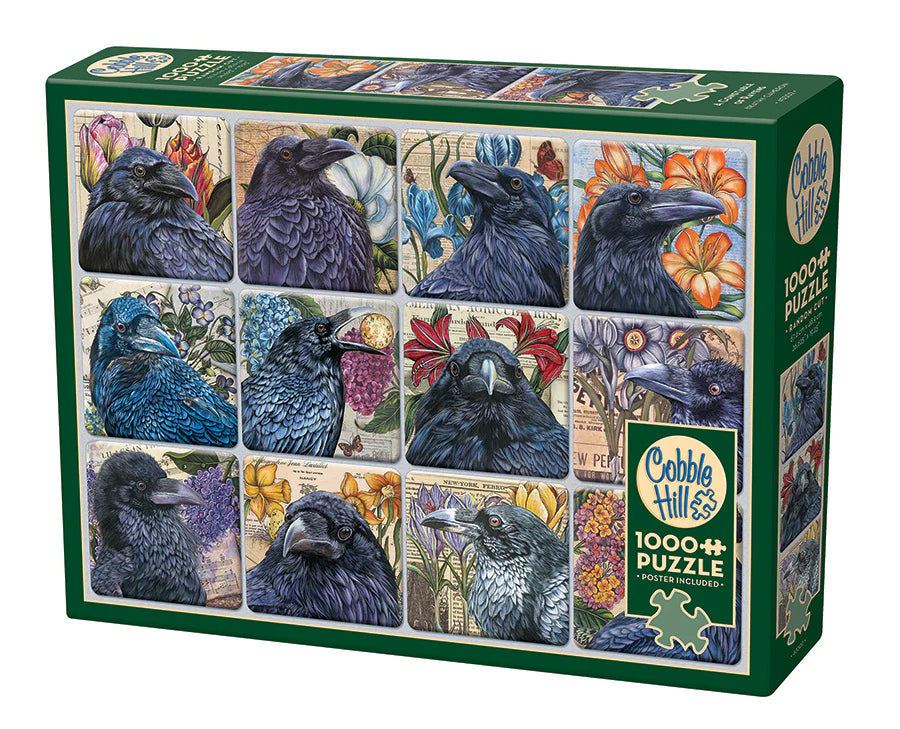 A Constable of Ravens- 1000 pc
From Cobble Hill
A Constable of Ravens visually pop in this puzzle as they're set against floral-adorned frames that add an extra layer of elegance and intrigue. Each raven appears to be on alert as they look off into the distance