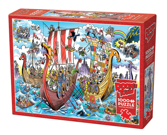 Doodletown - Viking Voyage  - 1000 PC - Random Cut  From Cobble Hill   Finished Size 26.625" x 19.25"