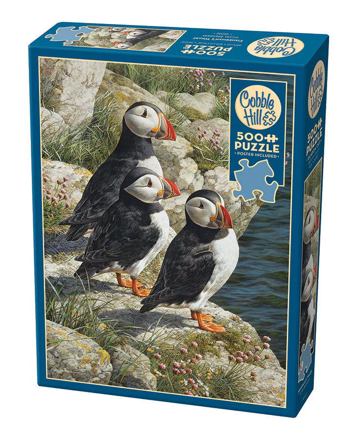 Fisherman's Wharf- 500 Piece
From Cobble Hill
What are these three cute little puffins doing at Fisherman's Wharf? A beautiful 500 piece nature puzzle by Carl Brenders.