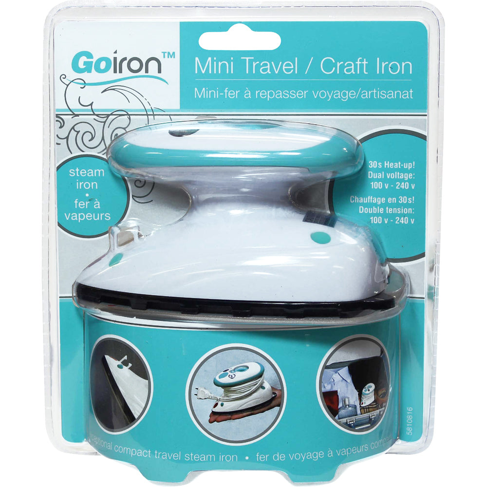 Go Iron Mini Travel / Craft Iron
Exceptionally compact travel steam iron. Rubber ring around the handle for a comfortable ergonomic fit. Non-stick soleplate. Dry/continuous steam. Dual voltage 100 V - 240 V. Heats up quickly - 30 seconds. 40 ml water tank. Includes: water filling cup and storage bag.