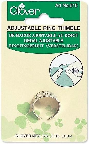 This metal thimble can be used for thick materials and can be adjusted for any finger size.  Made of: Metal Use: Thimble Included: One Thimble per Pack