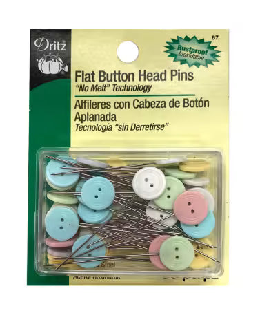 Button Flat Head Pin
By Dritz
Heat Resitant "No Melt" Technolgy
Rustproof
Made of: Metal
Use: Pins
Size: 1.5" Long
Included: 50 Pins