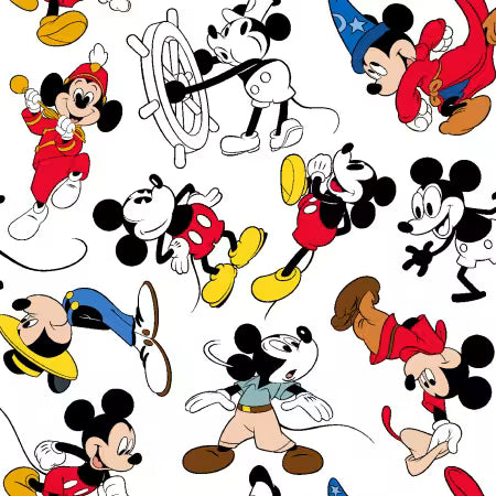 Disney Mickey Toss
From Springs Creative
Licensed 
Bring the timeless charm of Disney's Mickey Mouse to life with this vibrant multi-print cotton fabric.
100% Cotton
Width: 42/43"