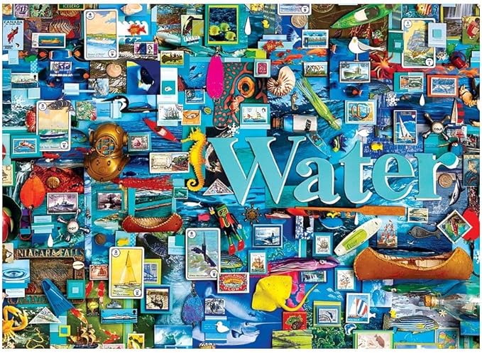 Water Puzzle - 1000 PC Puzzles - Radom Cut  From Cobble Hill  Finished Size: 26.625" x 19.25"  Poster Included  Everything water!