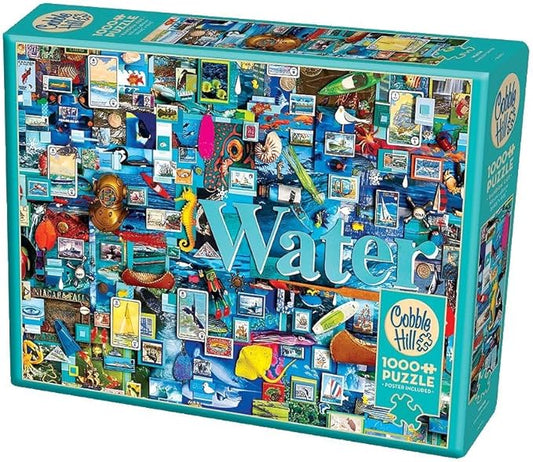 Water Puzzle - 1000 PC Puzzles - Radom Cut  From Cobble Hill  Finished Size: 26.625" x 19.25"  Poster Included  Everything water!