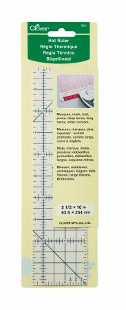 Hot Ruler - 10 inch
By Clover
Measure, mark, fold, press: deep hems, long hems, miter corners. Heat resistant, press directly on the ruler. Can be used with dry or steam iron. Unique non-slip surface holds fabric in place for precise results. 2.5in x 10in (63.5cm x 254cm)
Color: White
Made of: Nylon
Pressing Tool