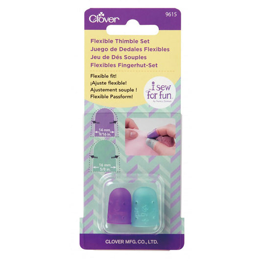 Flex Thimble Set - Small & Medium  By Clover  From the ″i sew for fun″ series. Index and thumb finger sheaths for ease in pulling needle through fabrics. Vents for breathability. Small and medium sizes included.
