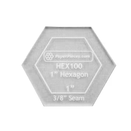 Acrylic Fabric Cutting Template 1in Hexagon Template
From Paper Pieces
Acrylic Fabric Cutting Template: 1in Hexagon with 3/8in Seam Allowance. Great for fussy cutting your 1in Hexagons.
Made of: Acrylic
Use: Paper Piecing
Included: 1 Template