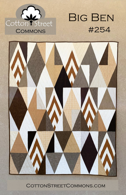 Big Ben Quilt Pattern
From Cotton Street Commons
Big Ben uses Half Rectangle Triangles, and I have a fun trick to making them easy in the pattern.
QUILT SIZE: 60" X 72"