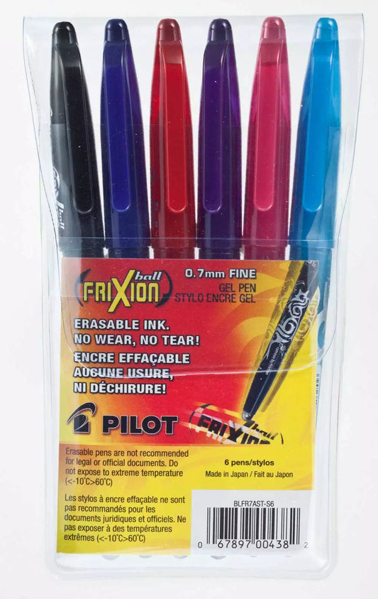 Frixion Pen Assortment 6 Pack Fine Point 0.7mm Heat Erase