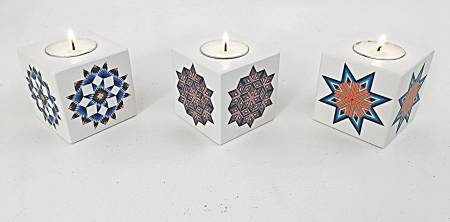 Choose from this delightful collection of  Wooden Tealight Holders with Tealight Candle.  Each tealight holder is sold separately.  From Built Quilt Distribution