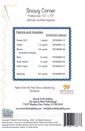 Snowy Corner Quilt Pattern fabric and supplies list for a quilt project.