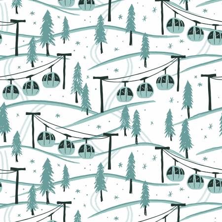 Ski Hill Mountainside - White-From Riley Blake Designs-Ski Hill Collection by Corinne Wells-100% Cotton-44/45"